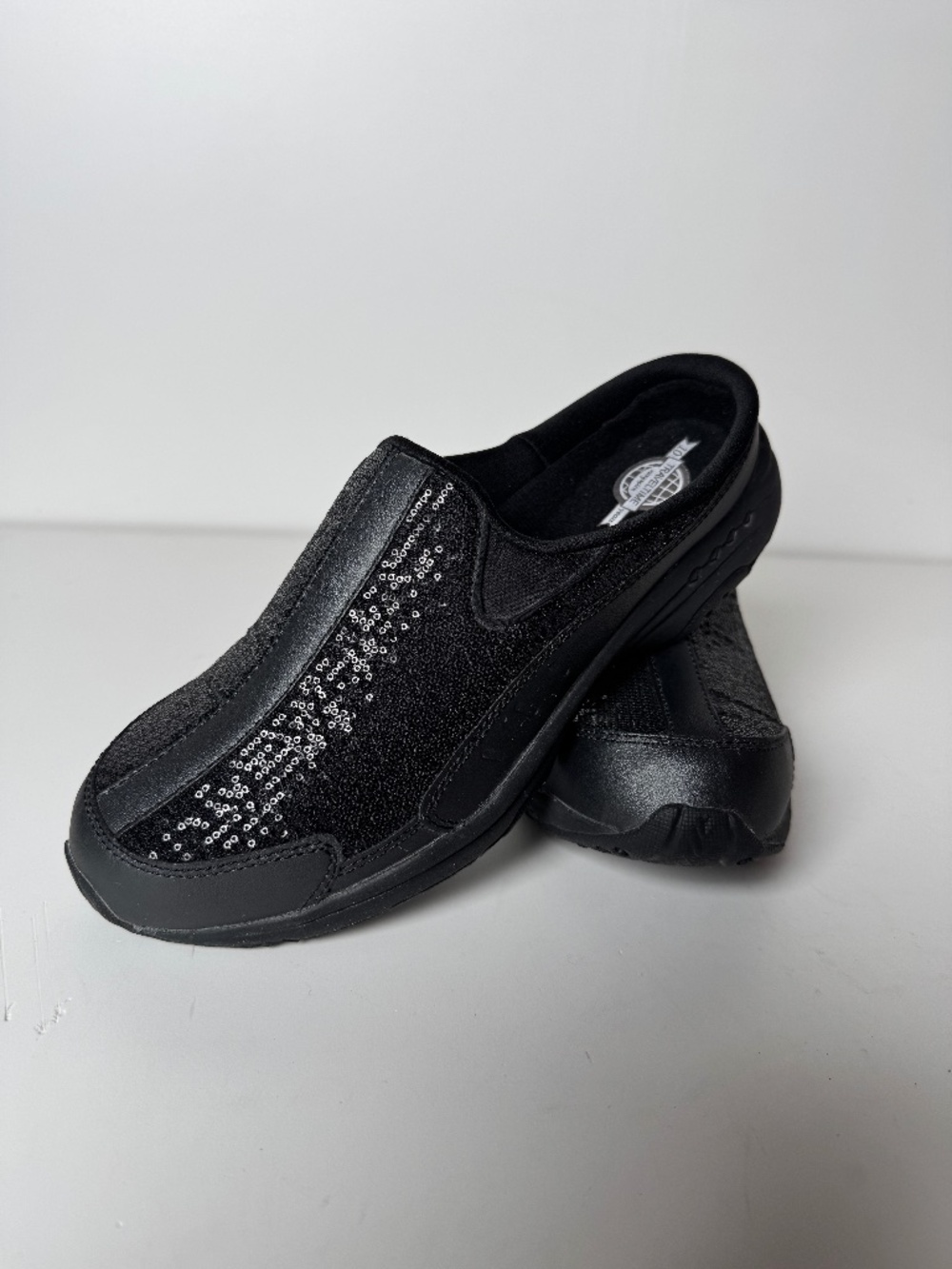 Easy Spirit Traveltime Black Sequin Slip On Clogs Mules Sneakers Women's Size 9